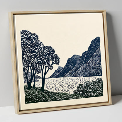 Navy Fells at Crummock Water lake district lake canvas wall art in natural frame