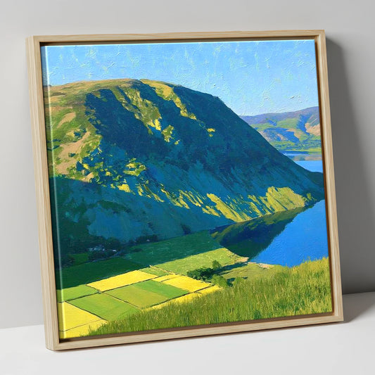Vibrant Sunlight On Hallin Fell lake district fell canvas wall art in natural frame