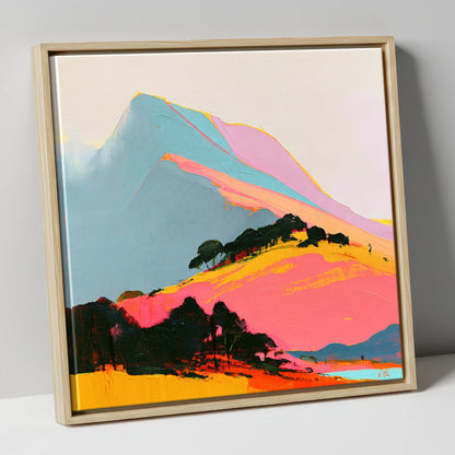 Vibrant Pink Mountain Ridge lake district fell canvas wall art in natural frame