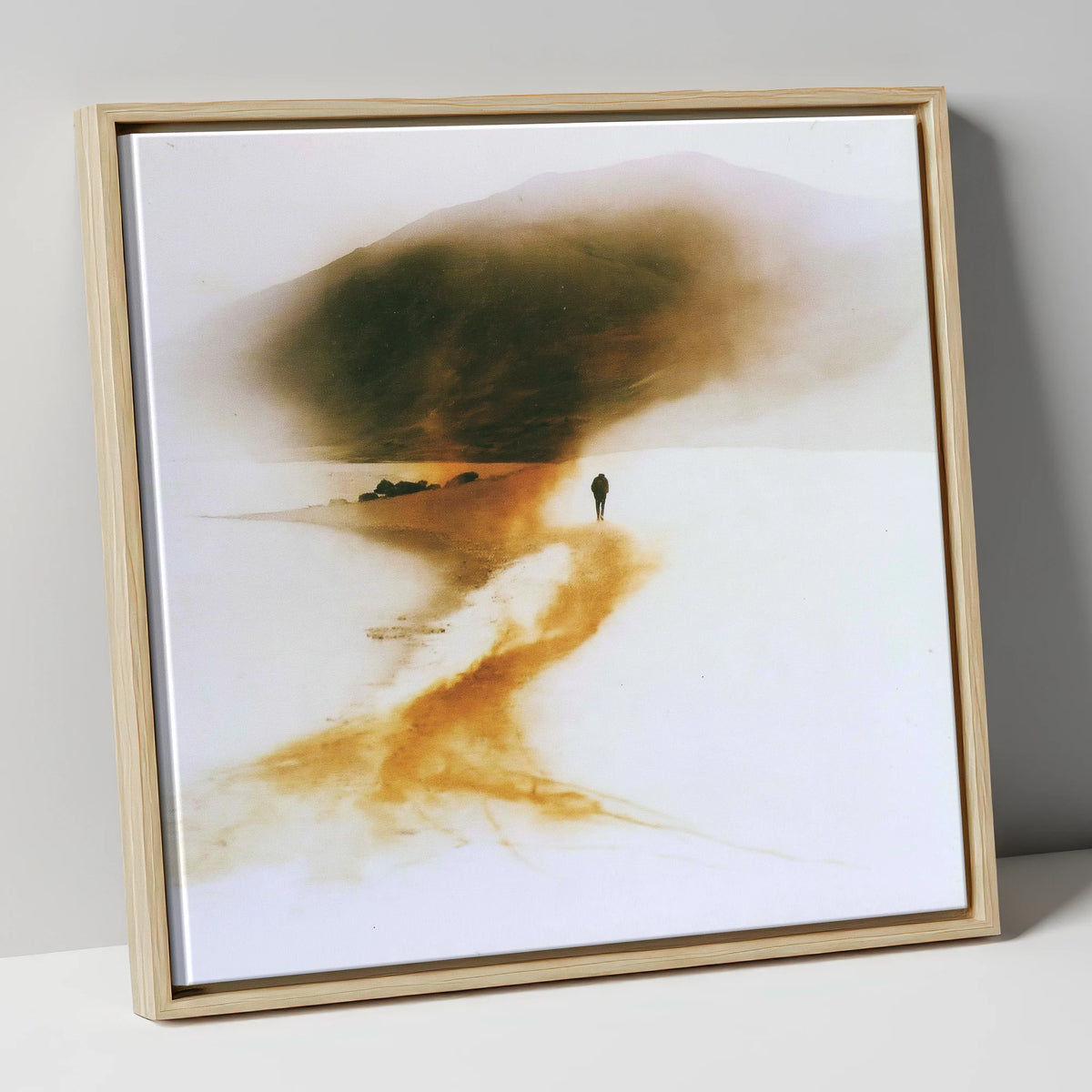 Lone Hiker on Golden Trail lake district walking canvas wall art in natural frame