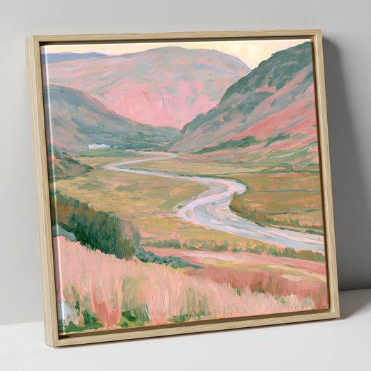 Winding River in Pastel Light lake district waterfall canvas wall art in natural frame