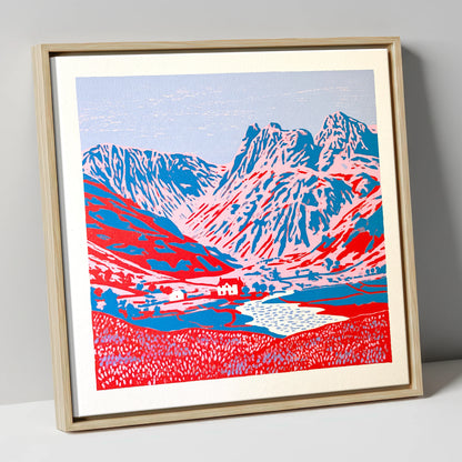 Vibrant Great Langdale Valley lake district valley canvas wall art in natural frame