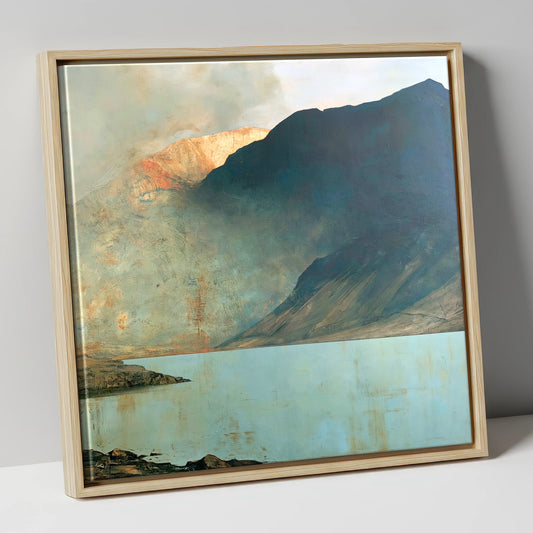 Wastwater Screes in Golden Light lake district lake canvas wall art in natural frame
