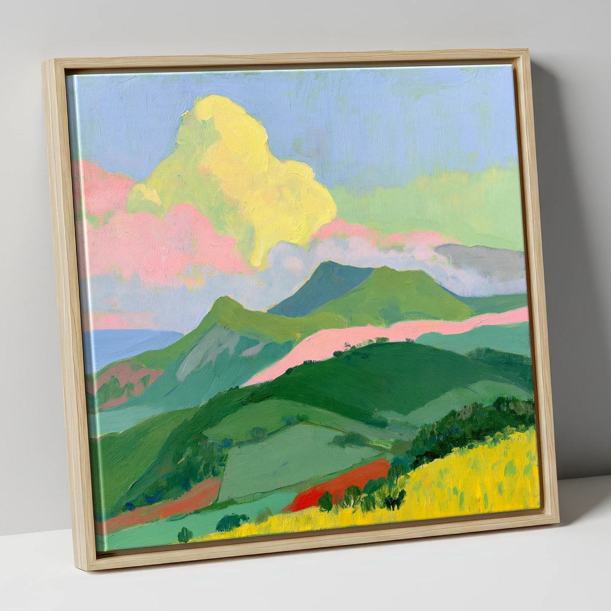 Vibrant Clouds Over Rolling Fells lake district fell canvas wall art in natural frame