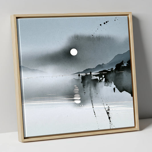 Monochrome Sunset Over the Water lake district lake canvas wall art in natural frame