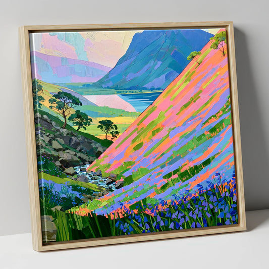 Vibrant Rannerdale Above Crummock Water lake district lake canvas wall art in natural frame