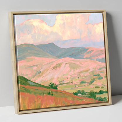 Pastel Light on Rolling Fells lake district fell canvas wall art in natural frame