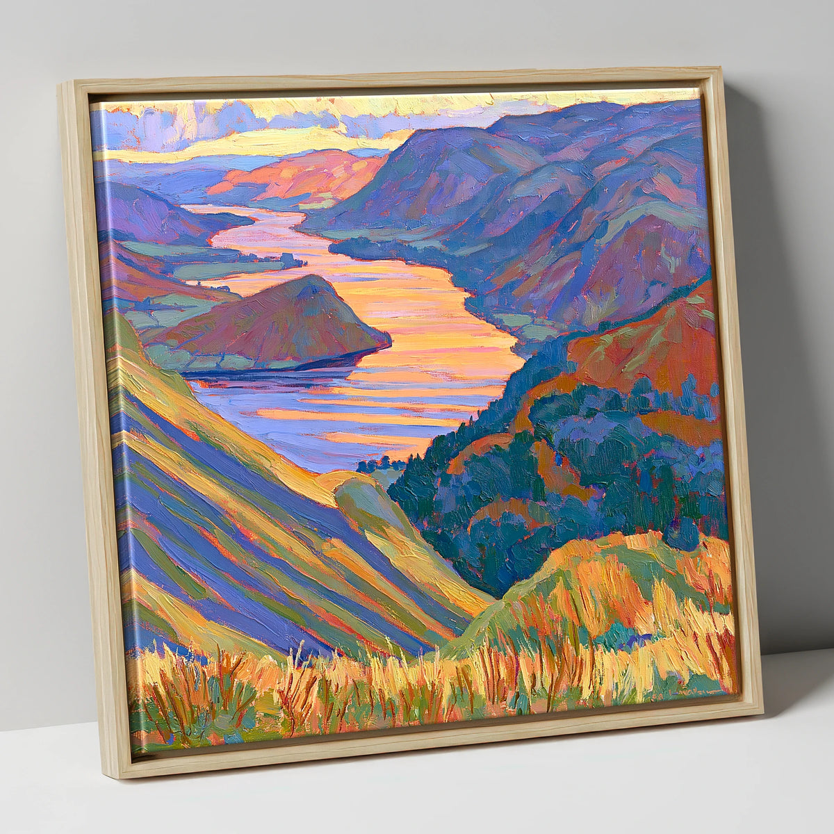 Vivid Sunset Over Ullswater lake district lake canvas wall art in natural frame