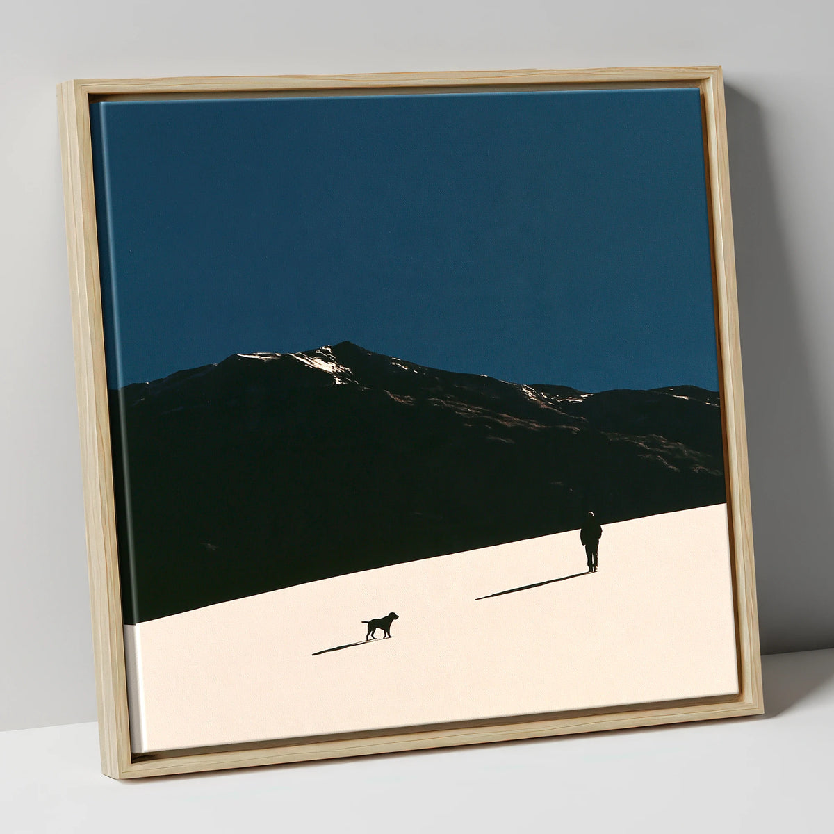 Silhouetted Dog Walker on Skiddaw gifts for dog walkers canvas wall art in natural frame