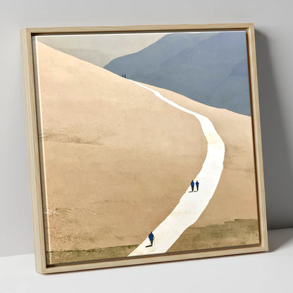 Winding Path across the Ochre Fells lake district walking canvas wall art in natural frame