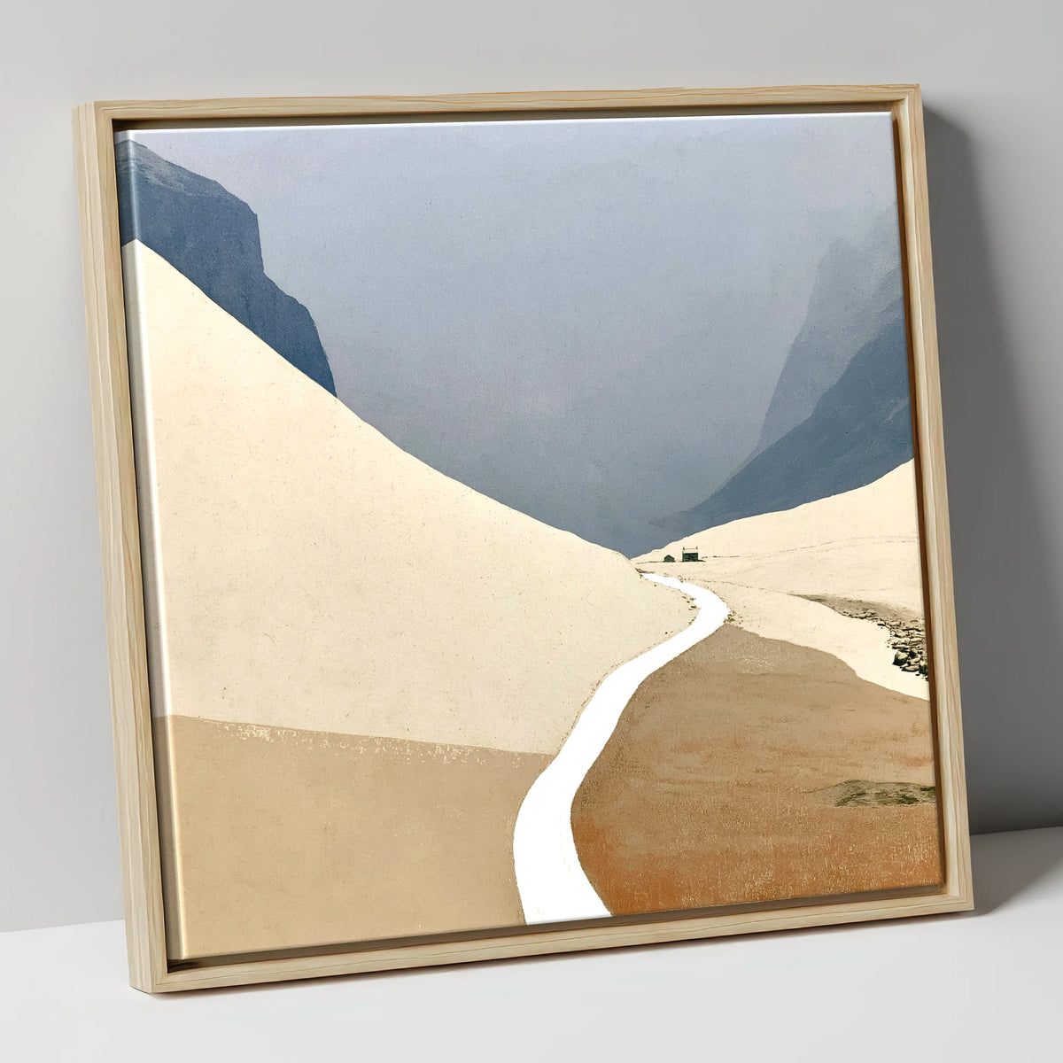 Winding Mountain Path through Winter Fells lake district valley canvas wall art in natural frame