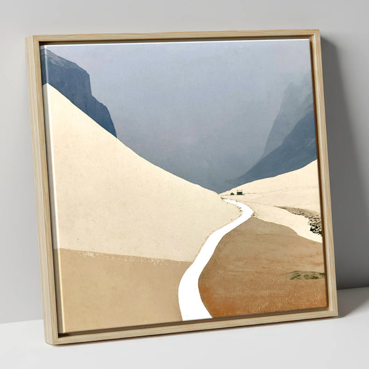 Winding Mountain Path through Winter Fells lake district valley canvas wall art in natural frame