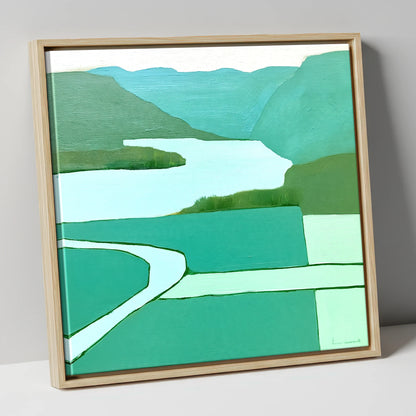 Aerial Elter Water in Teal lake district lake canvas wall art in natural frame