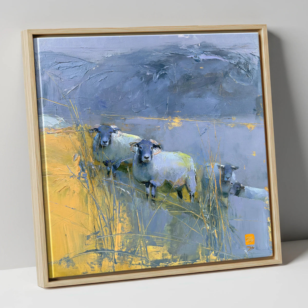 Herdwick Sheep Against Slate Fells lake district wildlife canvas wall art in natural frame