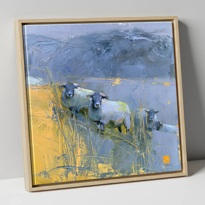 Herdwick Sheep Against Slate Fells lake district wildlife canvas wall art in natural frame