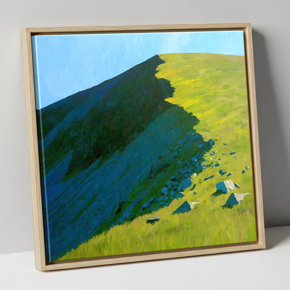 Striking Shadows on Caw Fell lake district fell canvas wall art in natural frame