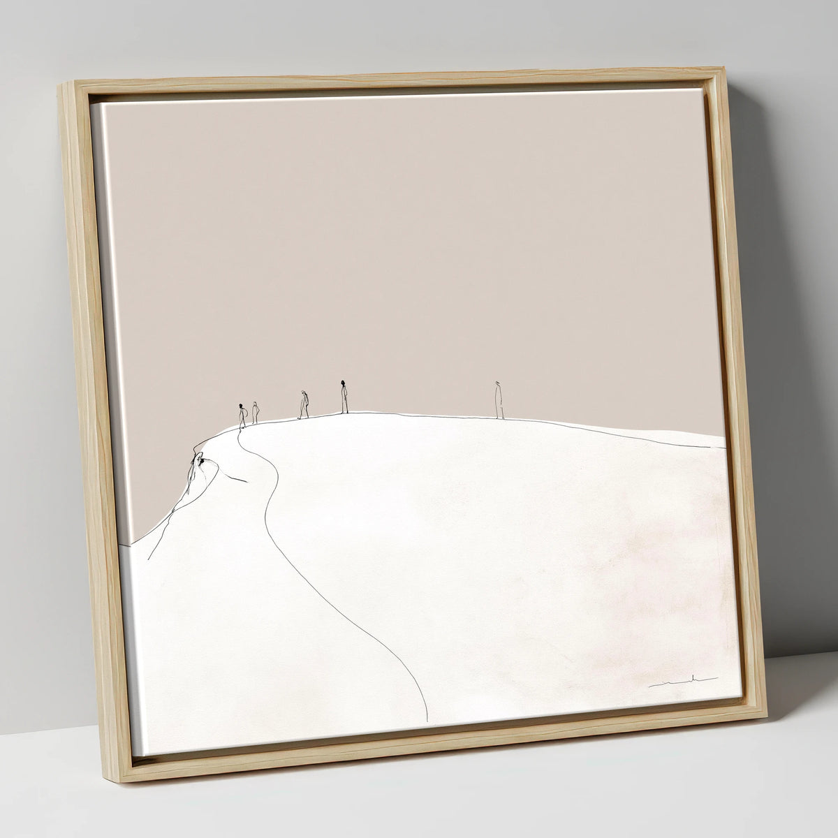 Distant Hikers on a Fell lake district fell canvas wall art in natural frame
