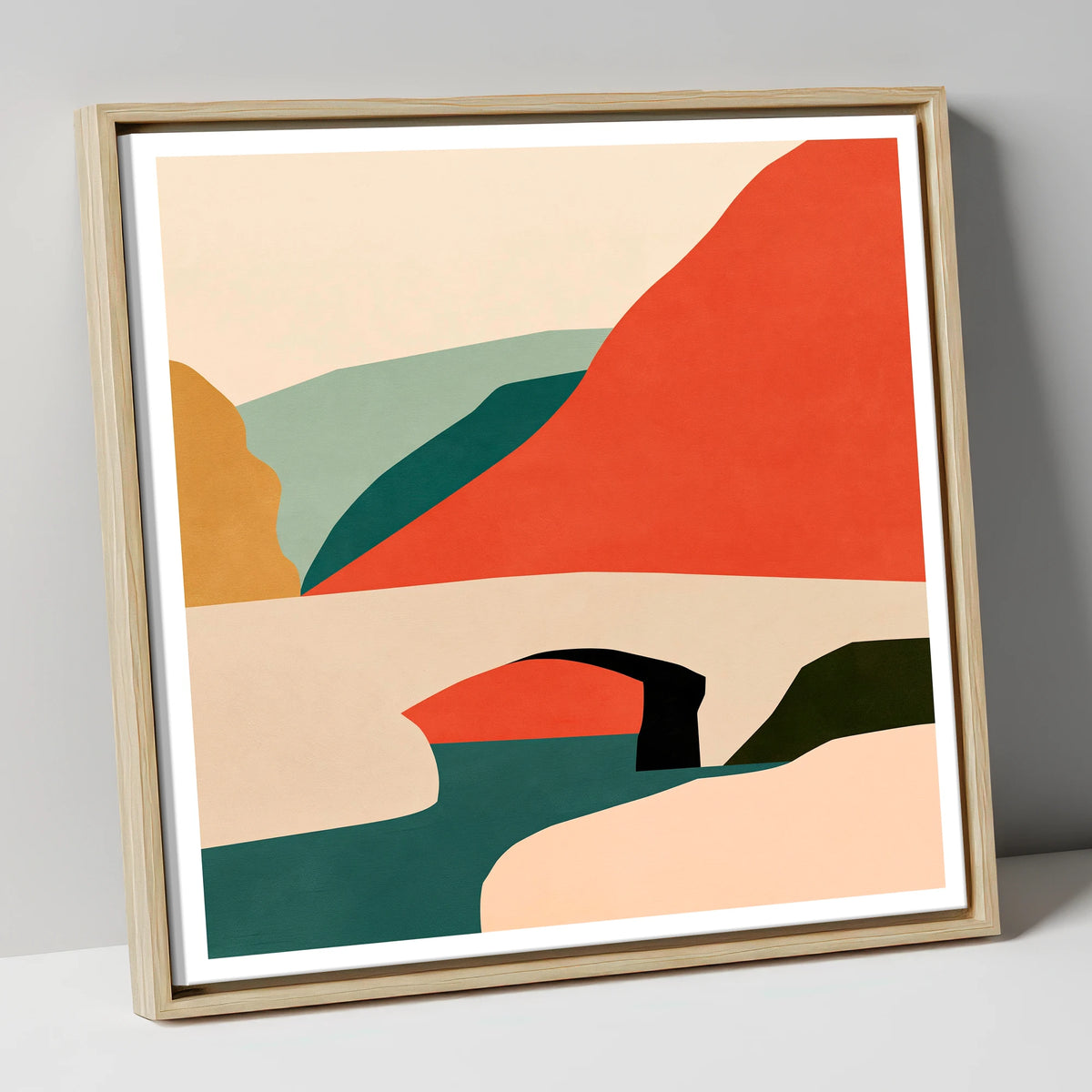 Stone Bridge and Terracotta Fells lake district waterfall canvas wall art in natural frame