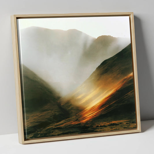 Golden Light on the Fells lake district sky canvas wall art in natural frame