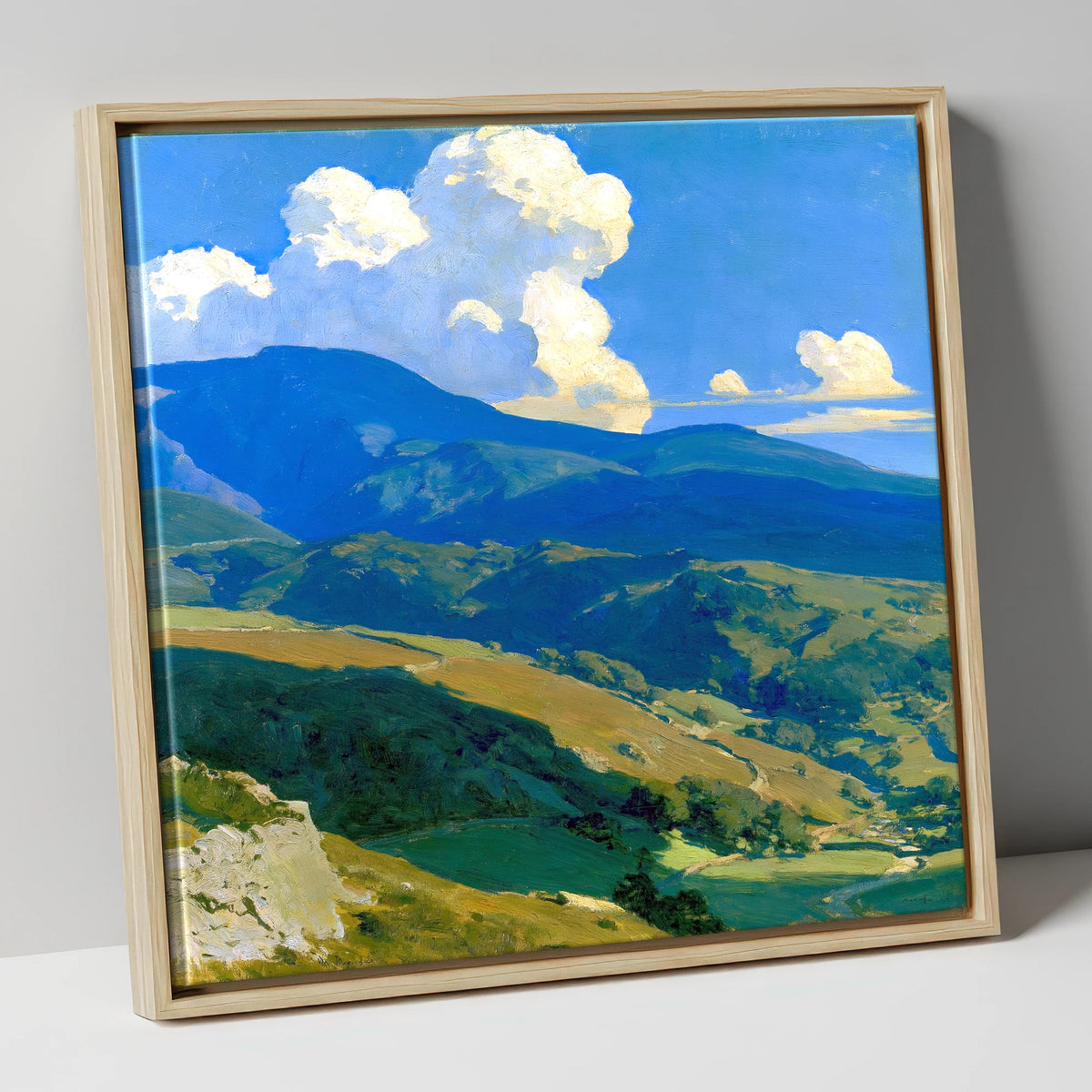 Blue Fells Under Towering Clouds lake district fell canvas wall art in natural frame