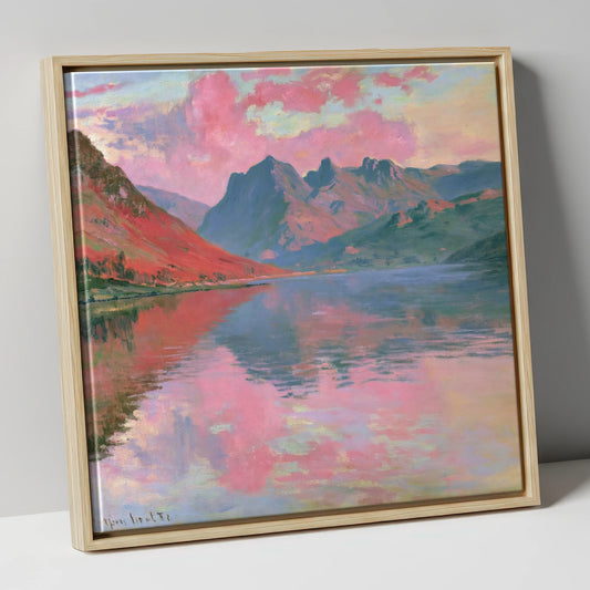 Loweswater Beneath Pink Sunset Skies lake district lake canvas wall art in natural frame