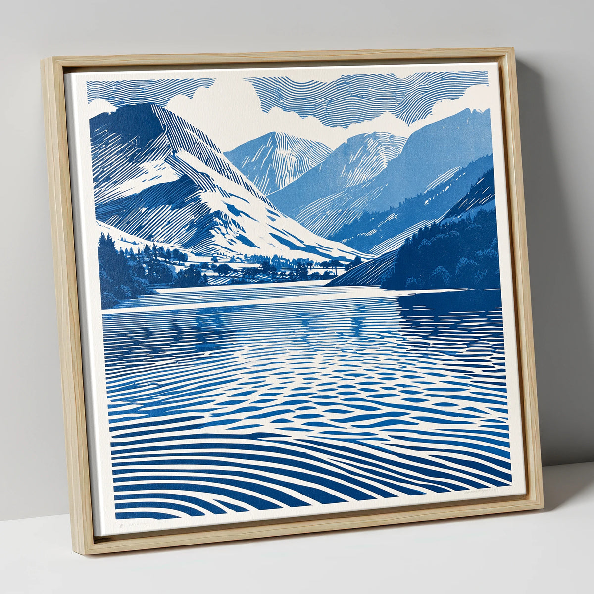 Cobalt Blue Lake And Fells lake district lake canvas wall art in natural frame