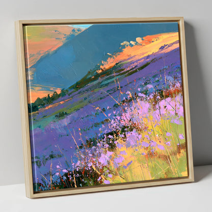 Radiant Heather Fellside at Sunset flowers & fellsides canvas wall art in natural frame