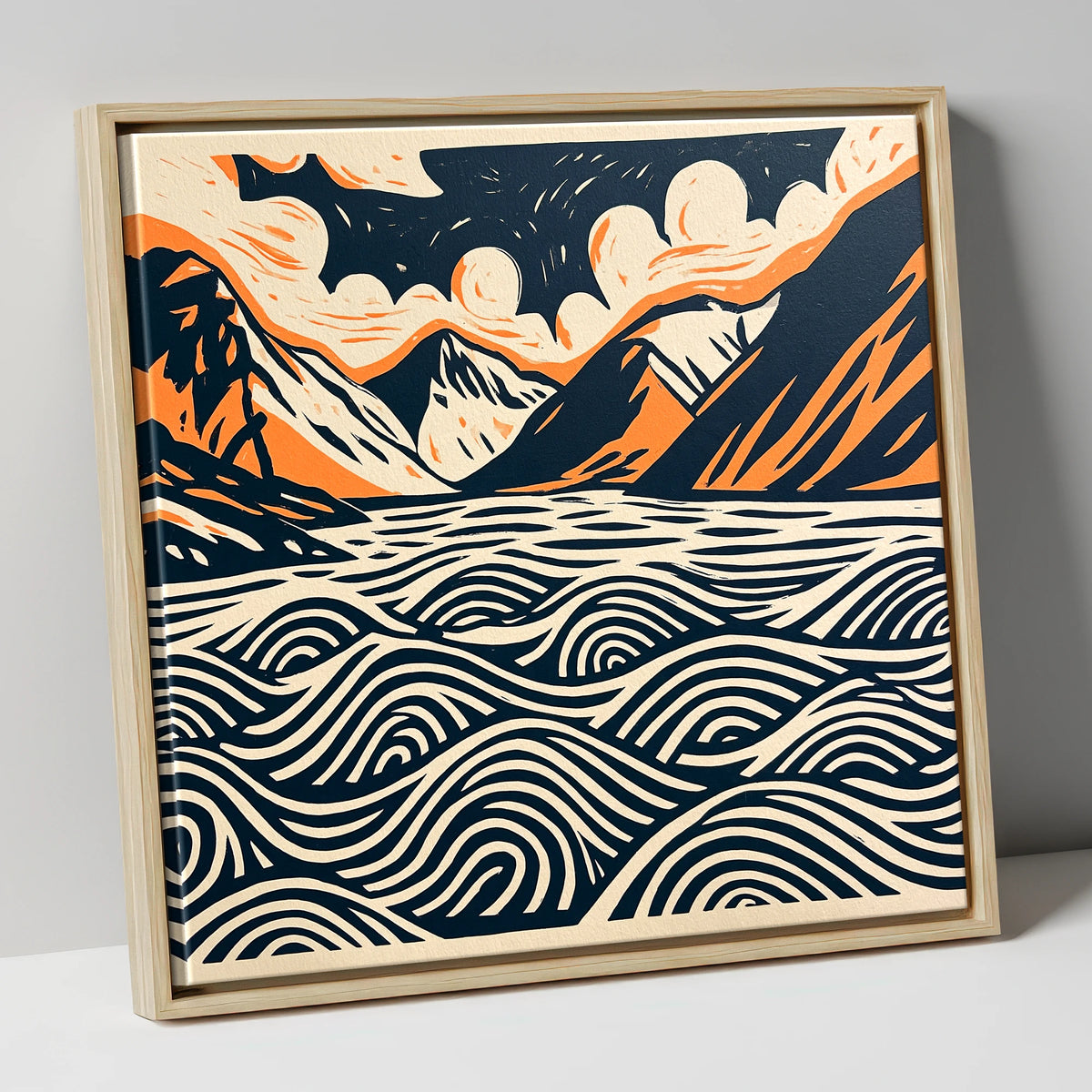Wastwater in Navy and Terracotta lake district lake canvas wall art in natural frame