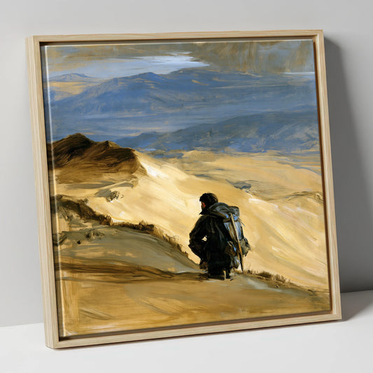 Walker on Sunlit Blencathra Edge lake district fell canvas wall art in natural frame