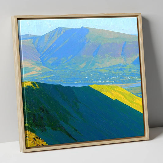 Skiddaw Little Man Sunlit Ridge lake district fell canvas wall art in natural frame