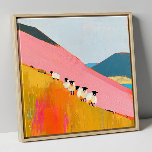 Vibrant Herdwick Sheep on Fellside lake district wildlife canvas wall art in natural frame