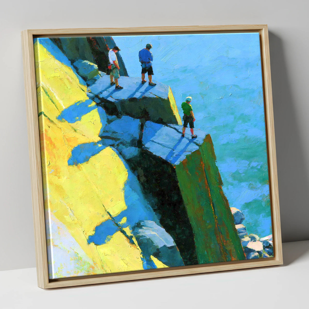 High Crag Climbers in Bright Sun lake district walking canvas wall art in natural frame