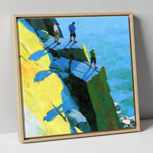 High Crag Climbers in Bright Sun lake district walking canvas wall art in natural frame