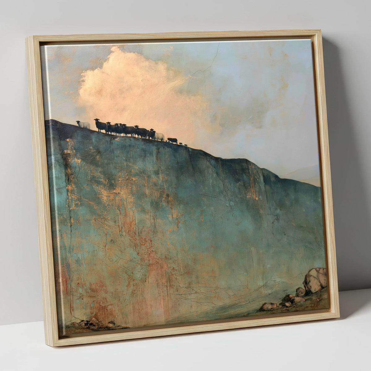Herdwicks on a Fell Skyline lake district wildlife canvas wall art in natural frame