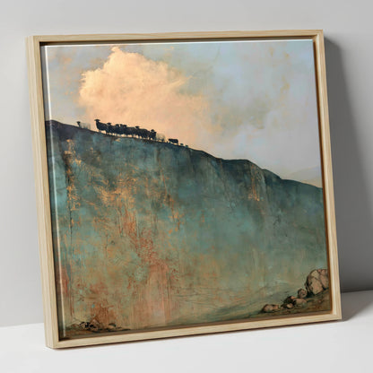 Herdwicks on a Fell Skyline lake district wildlife canvas wall art in natural frame