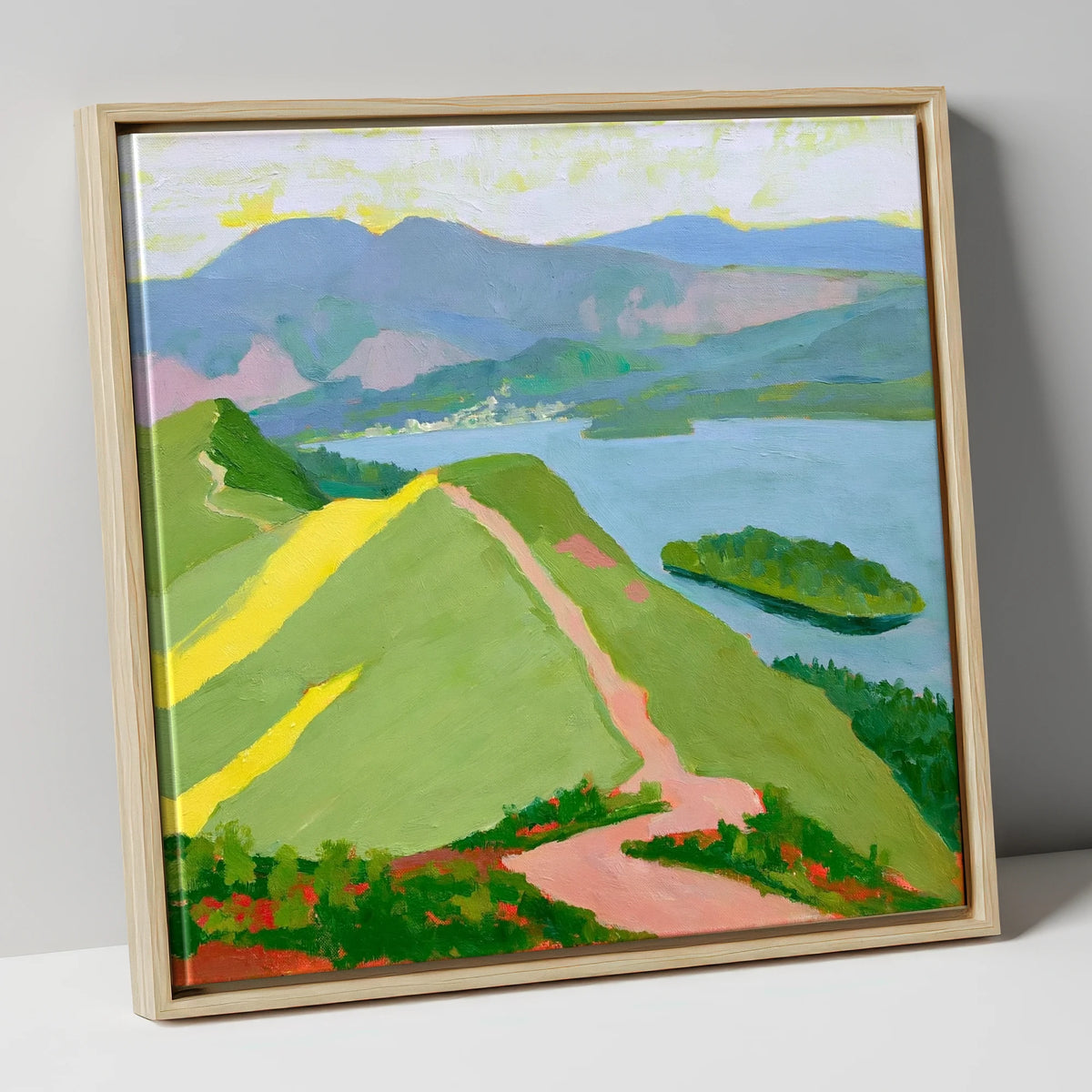 Vivid Derwentwater from Cat Bells lake district fell canvas wall art in natural frame