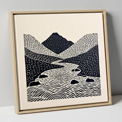 Bold Scafell Pike and Beck lake district fell canvas wall art in natural frame