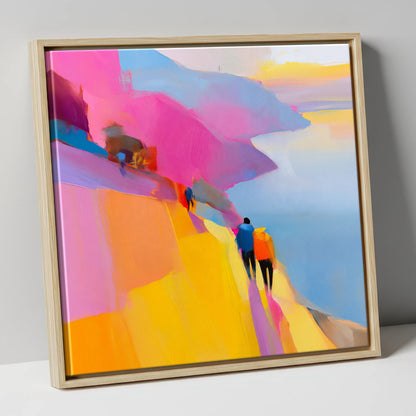 Bright Lakeside Mountain Path lake district walking canvas wall art in natural frame