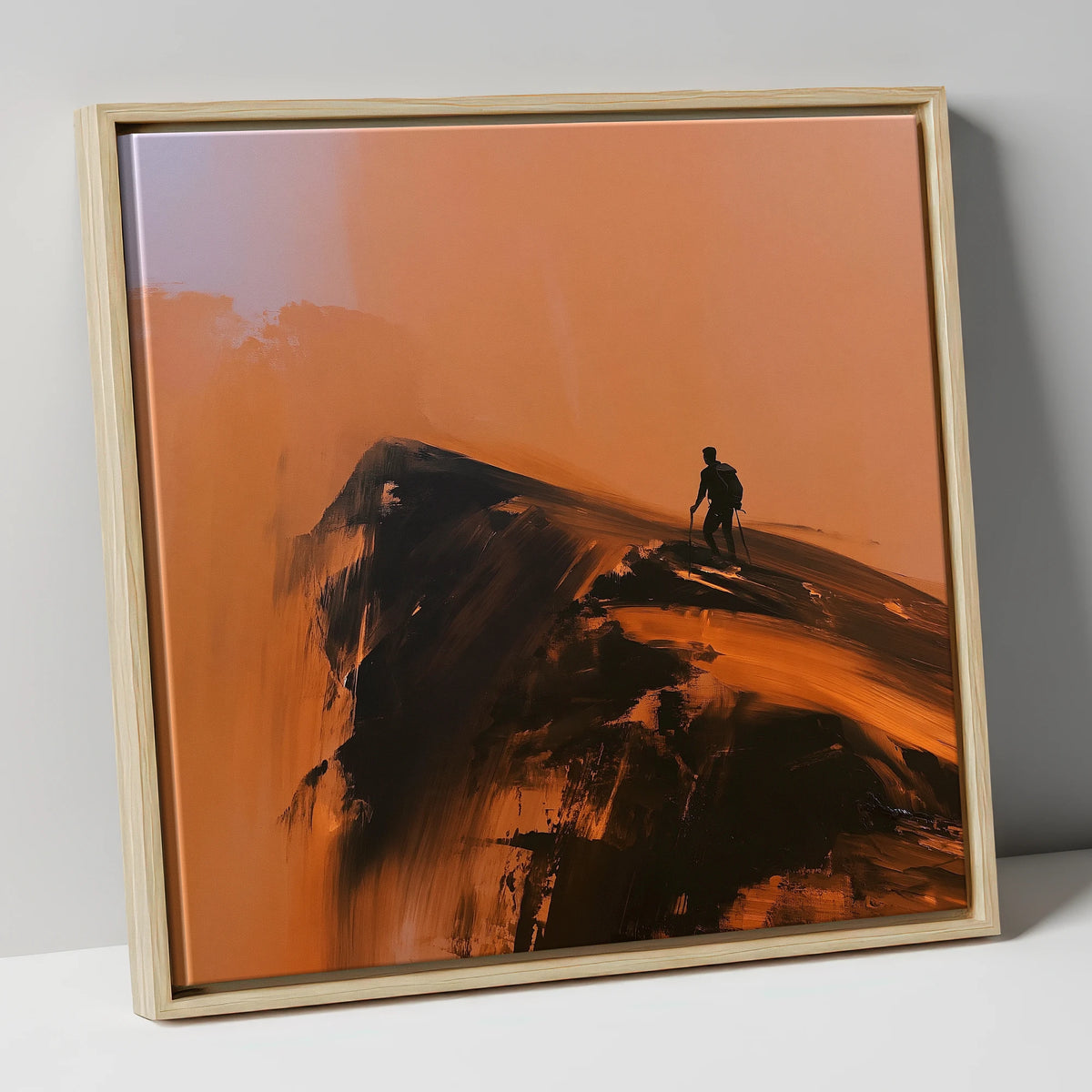 Striding Edge Silhouette in Amber lake district walking canvas wall art in natural frame