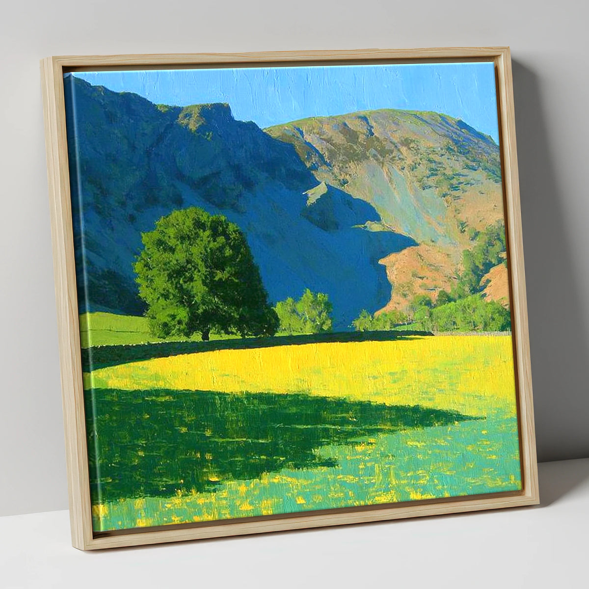 Sunlit Meadow Beneath Sheffield Pike lake district fell canvas wall art in natural frame
