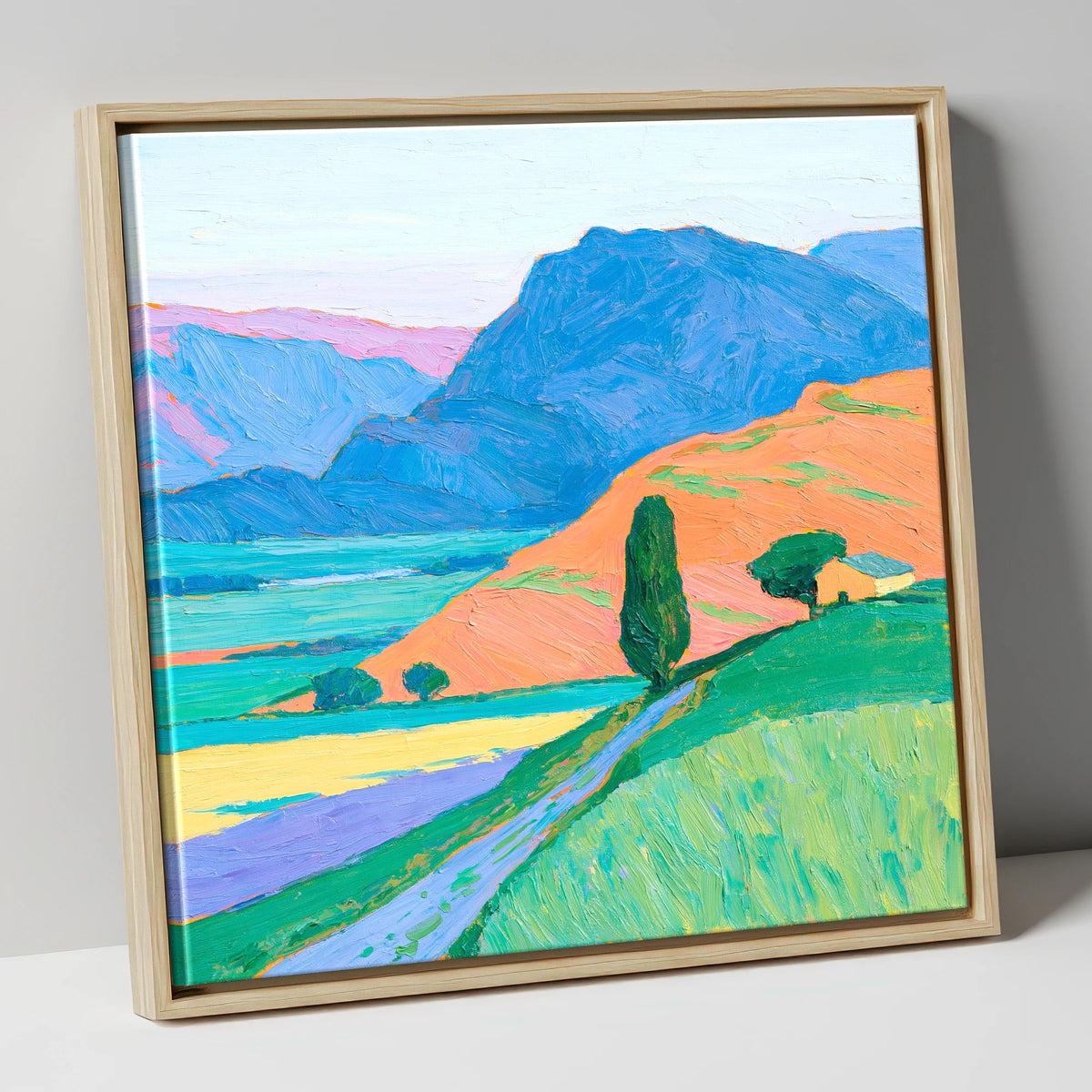 Golden Evening Light on Fells lake district sky canvas wall art in natural frame