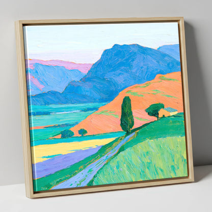 Golden Evening Light on Fells lake district sky canvas wall art in natural frame