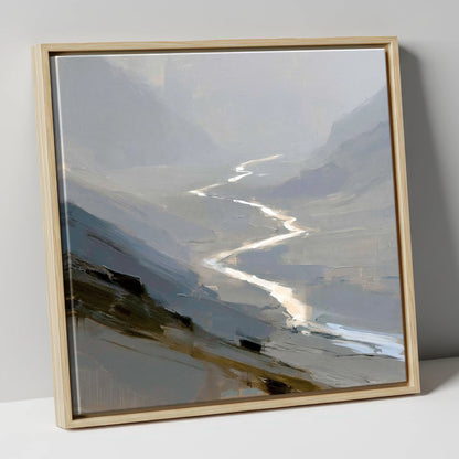 Winding River in Misty Valley lake district waterfall canvas wall art in natural frame