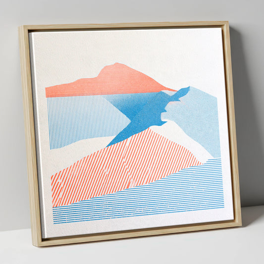 Helvellyn in Coral and Blue lake district fell canvas wall art in natural frame