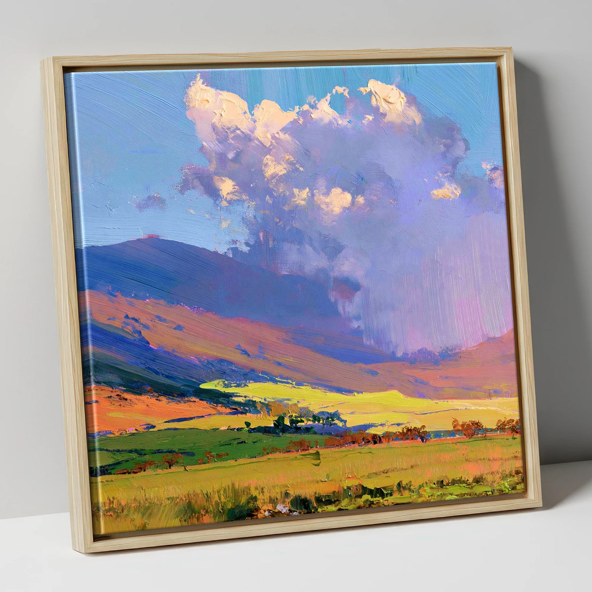 Vivid Fells Under Passing Shower lake district fell canvas wall art in natural frame