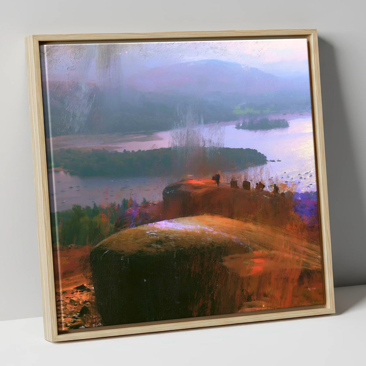 Misty Bowness from Brant Fell lake district village canvas wall art in natural frame
