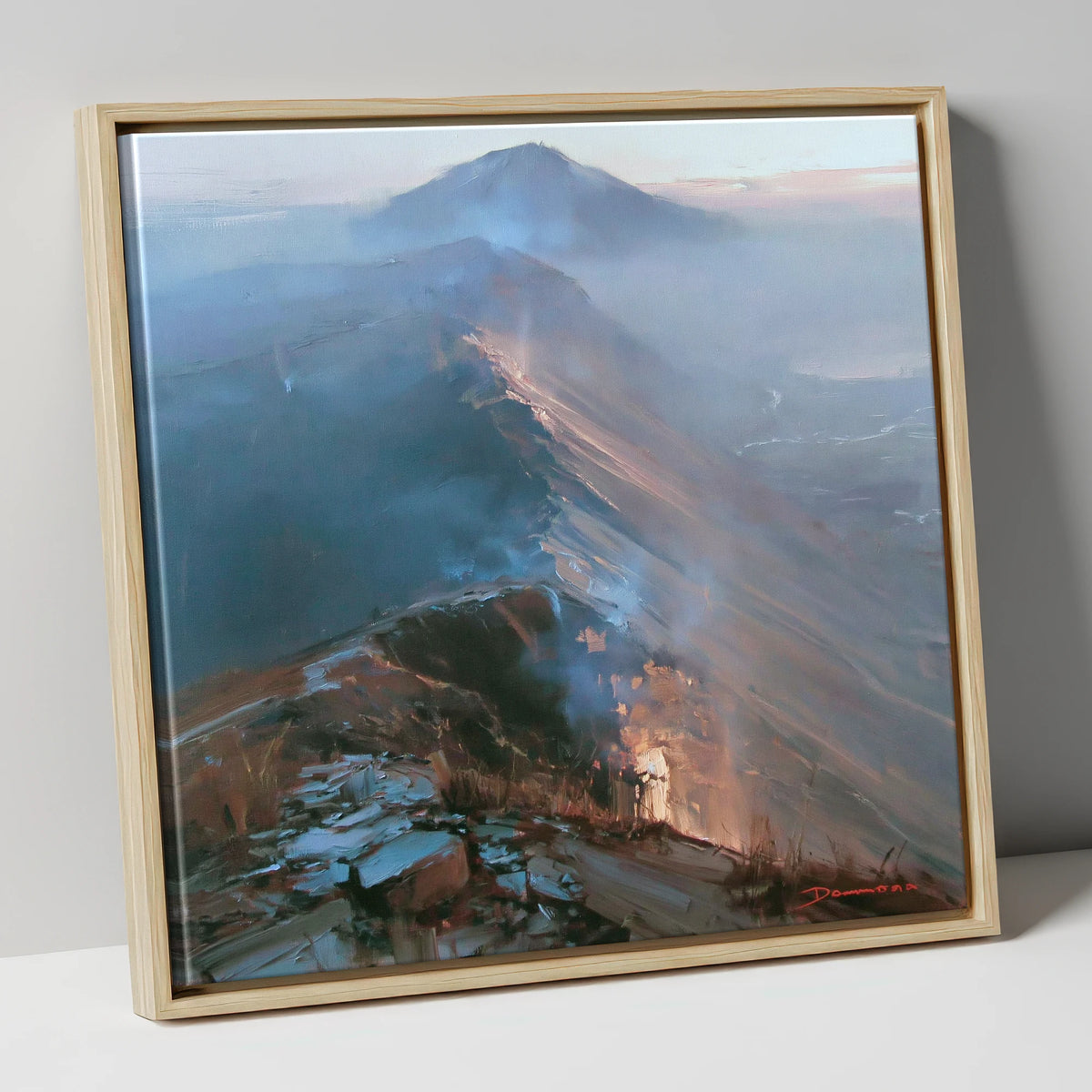 Golden Light on Mountain Ridge lake district fell canvas wall art in natural frame