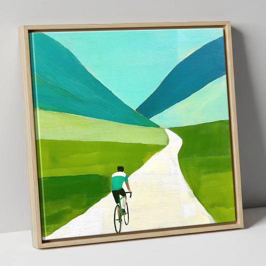 Geometric Honister Pass Cycling lake district walking canvas wall art in natural frame