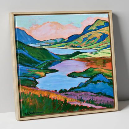 Colourful Fells Above the Lake lake district lake canvas wall art in natural frame