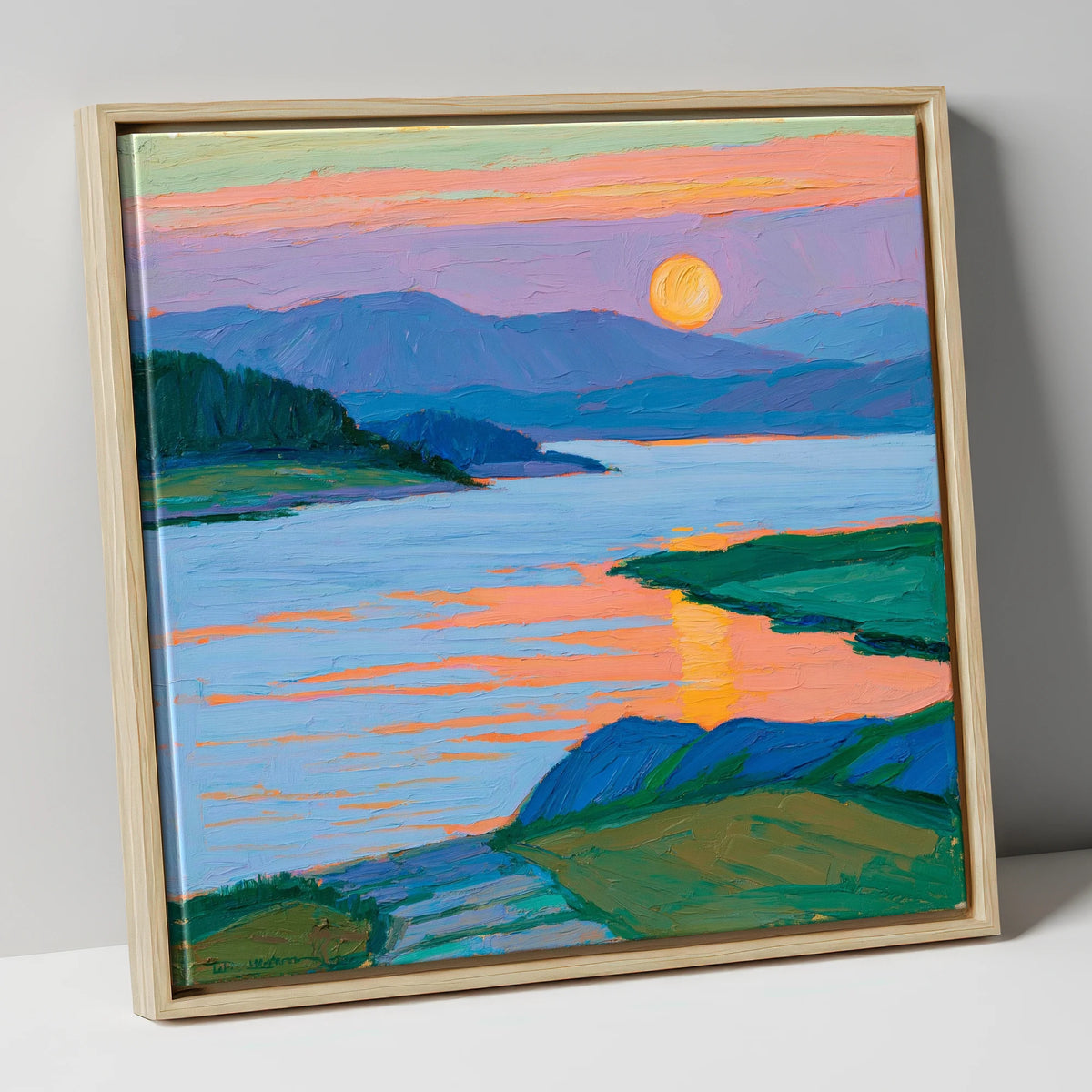 Vibrant Sunset Over The Lake lake district lake canvas wall art in natural frame